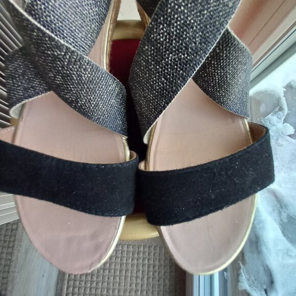 Gaimo Nover Black Suede Metallic Elastic X Band Low Wedge Espadrilles 38 / 7-7.5 - Picture 14 of 16